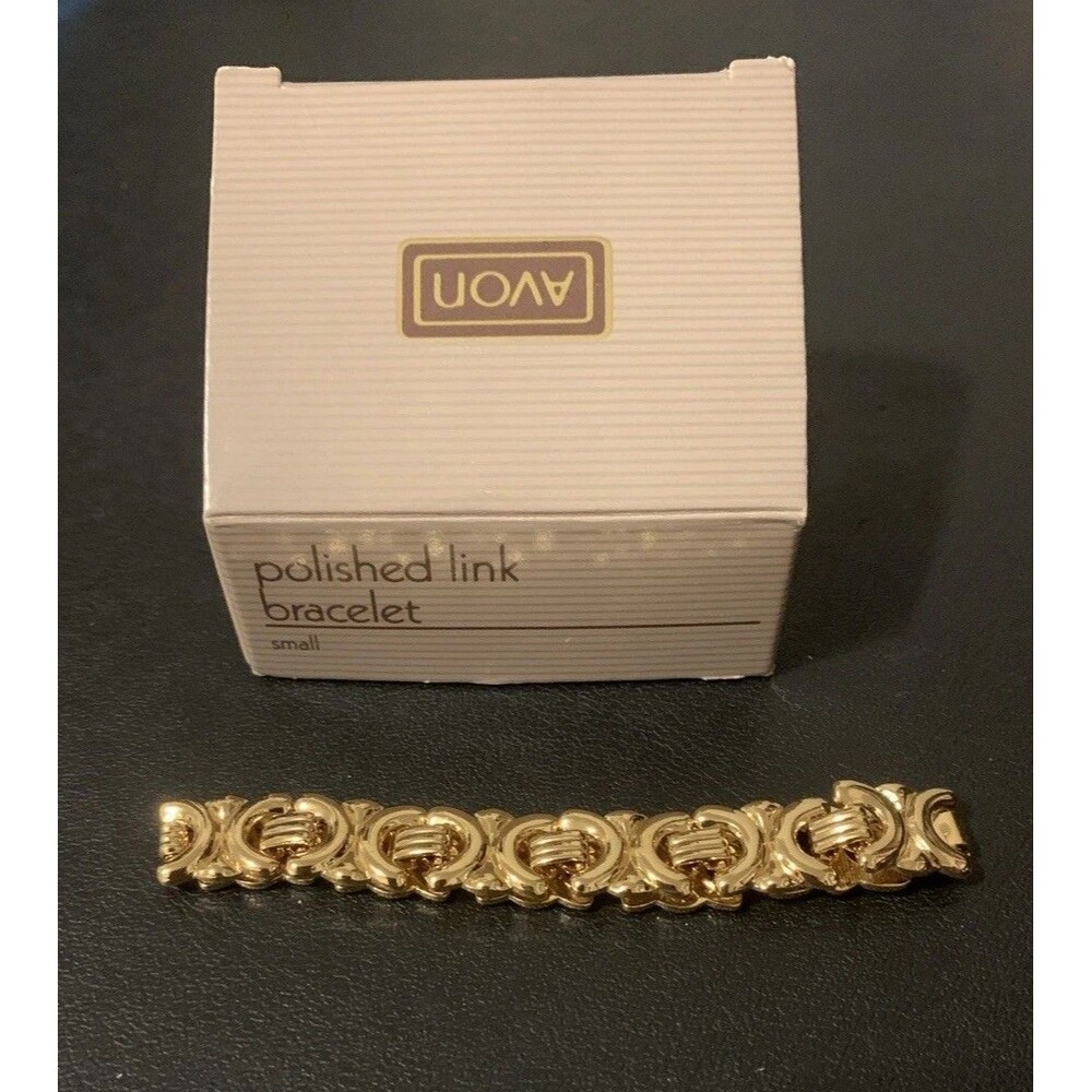 Avon Gold Tone Polished Link Bracelet Small In Original Box Vintage